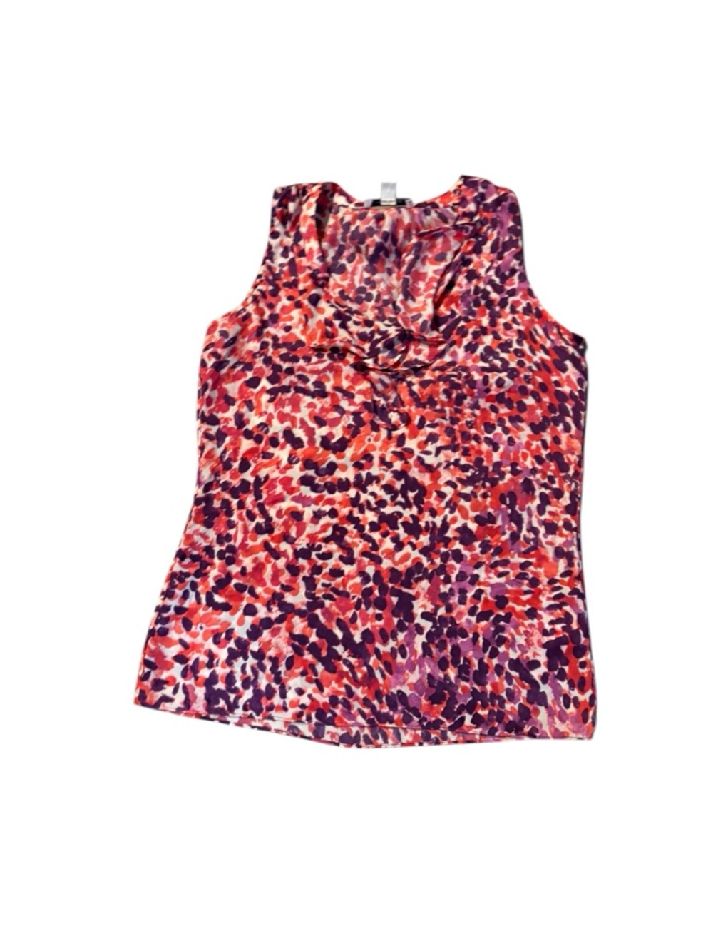 Banana republic Sleeveless ruffle Neck Top in Pink, Coral & Purple Print xs